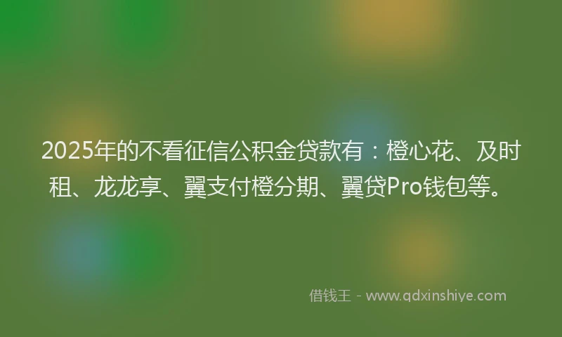 2025年的不看征信公积金贷款有：橙心花、及时租、龙龙享、翼支付橙分期、翼贷Pro钱包等。