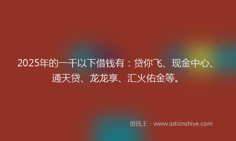 2025年的一千以下借钱有：贷你飞、现金中心、通天贷、龙龙享、汇火佑金等。