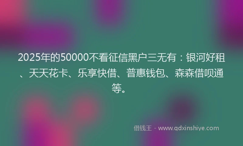 2025年的50000不看征信黑户三无有：银河好租、天天花卡、乐享快借、普惠钱包、森森借呗通等。