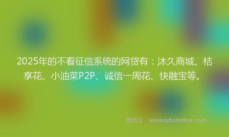 2025年的不看征信系统的网贷有：沐久商城、桔享花、小油菜P2P、诚信一周花、快融宝等。