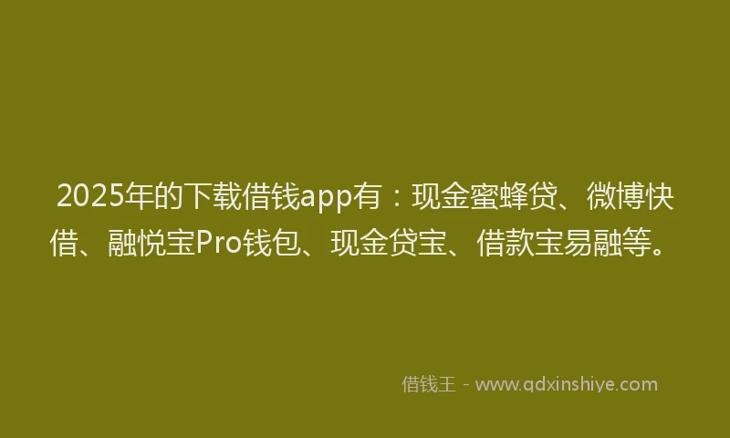 2025年的下载借钱app有：现金蜜蜂贷、微博快借、融悦宝Pro钱包、现金贷宝、借款宝易融等。