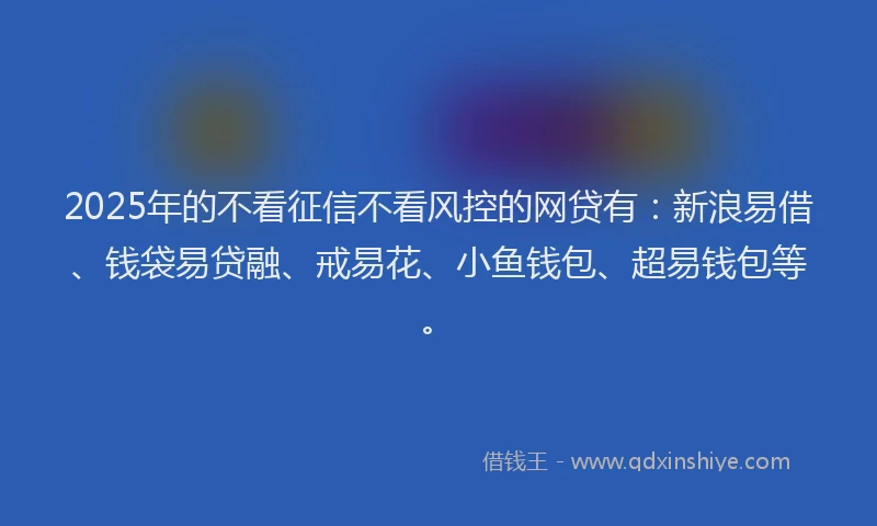 2025年的不看征信不看风控的网贷有：新浪易借、钱袋易贷融、戒易花、小鱼钱包、超易钱包等。