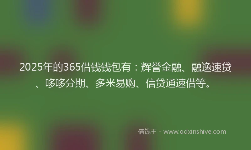2025年的365借钱钱包有：辉誉金融、融逸速贷、哆哆分期、多米易购、信贷通速借等。
