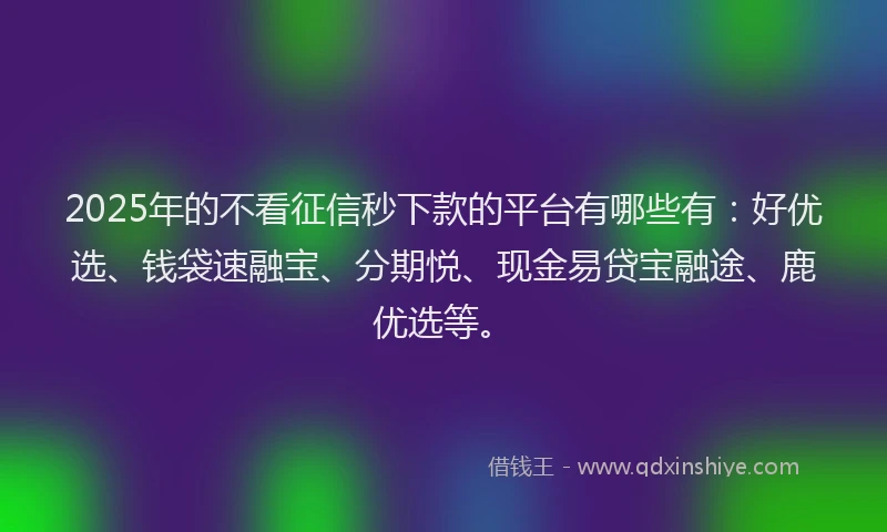 2025年的不看征信秒下款的平台有哪些有：好优选、钱袋速融宝、分期悦、现金易贷宝融途、鹿优选等。