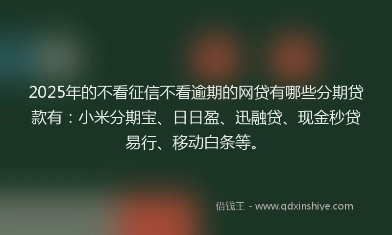 2025年的不看征信不看逾期的网贷有哪些分期贷款有：小米分期宝、日日盈、迅融贷、现金秒贷易行、移动白条等。