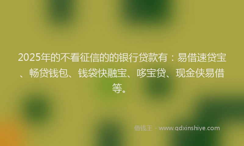 2025年的不看征信的的银行贷款有：易借速贷宝、畅贷钱包、钱袋快融宝、哆宝贷、现金侠易借等。