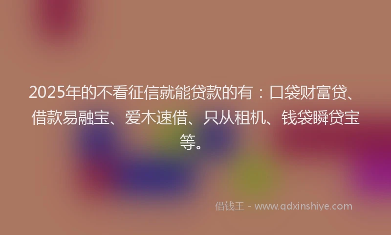 2025年的不看征信就能贷款的有：口袋财富贷、借款易融宝、爱木速借、只从租机、钱袋瞬贷宝等。
