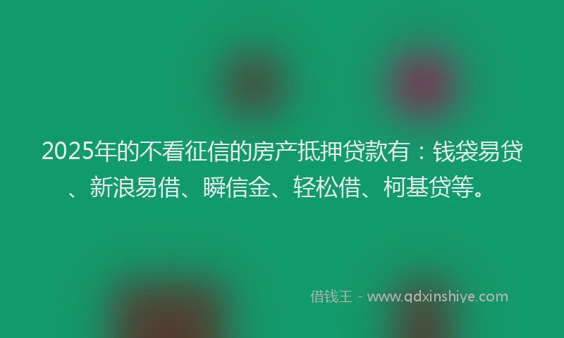 2025年的不看征信的房产抵押贷款有：钱袋易贷、新浪易借、瞬信金、轻松借、柯基贷等。