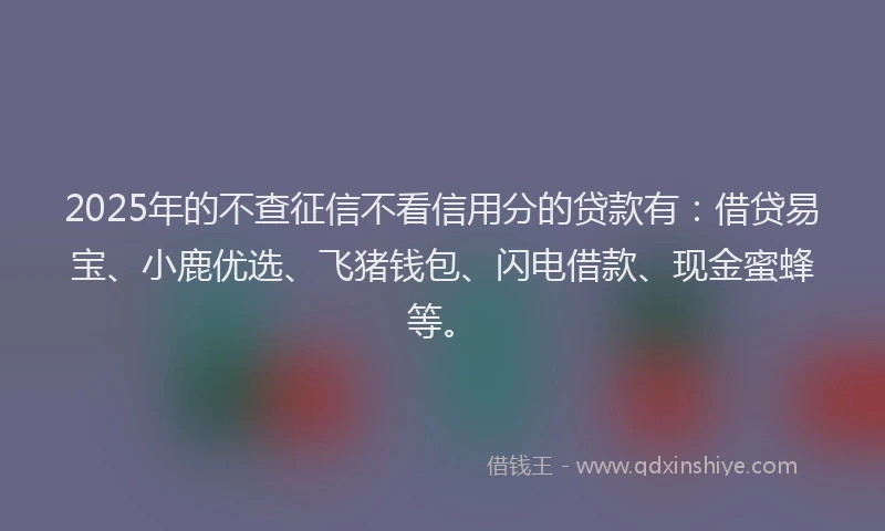2025年的不查征信不看信用分的贷款有：借贷易宝、小鹿优选、飞猪钱包、闪电借款、现金蜜蜂等。