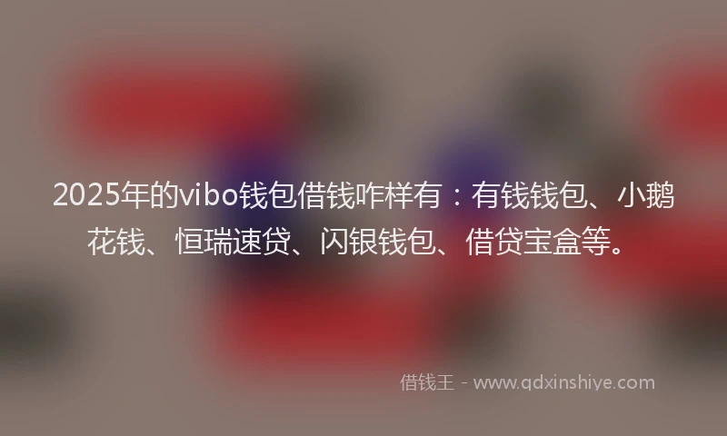 2025年的vibo钱包借钱咋样有：有钱钱包、小鹅花钱、恒瑞速贷、闪银钱包、借贷宝盒等。