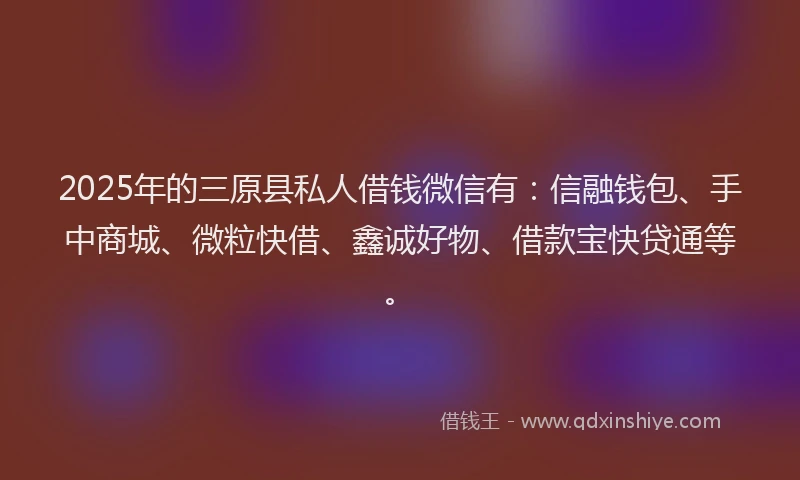 2025年的三原县私人借钱微信有：信融钱包、手中商城、微粒快借、鑫诚好物、借款宝快贷通等。