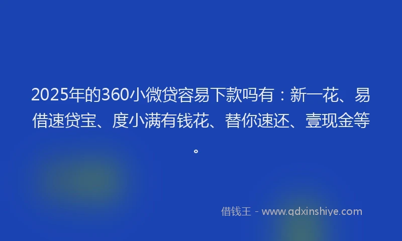 2025年的360小微贷容易下款吗有：新一花、易借速贷宝、度小满有钱花、替你速还、壹现金等。