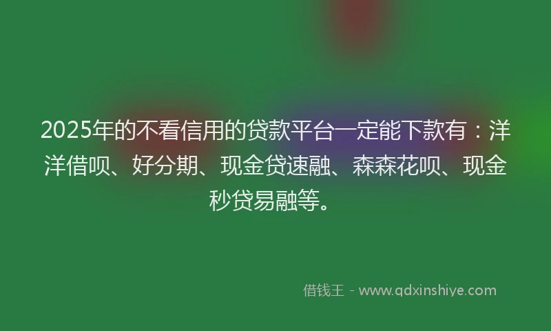 2025年的不看信用的贷款平台一定能下款有：洋洋借呗、好分期、现金贷速融、森森花呗、现金秒贷易融等。