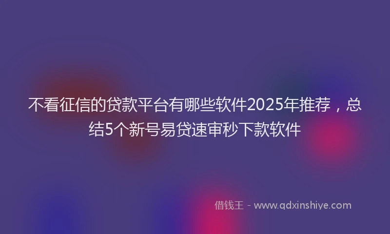 不看征信的贷款平台有哪些软件2025年推荐，总结5个新号易贷速审秒下款软件