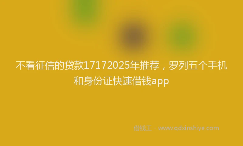不看征信的贷款17172025年推荐，罗列五个手机和身份证快速借钱app