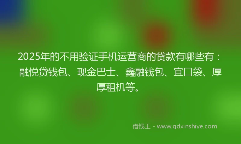 2025年的不用验证手机运营商的贷款有哪些有：融悦贷钱包、现金巴士、鑫融钱包、宜口袋、厚厚租机等。