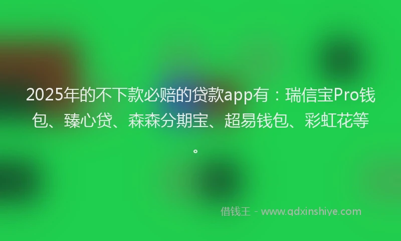 2025年的不下款必赔的贷款app有：瑞信宝Pro钱包、臻心贷、森森分期宝、超易钱包、彩虹花等。