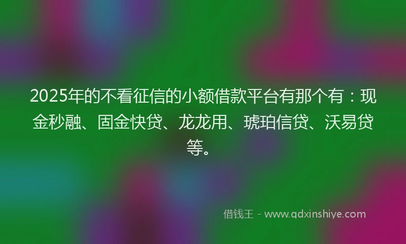 2025年的不看征信的小额借款平台有那个有：现金秒融、固金快贷、龙龙用、琥珀信贷、沃易贷等。