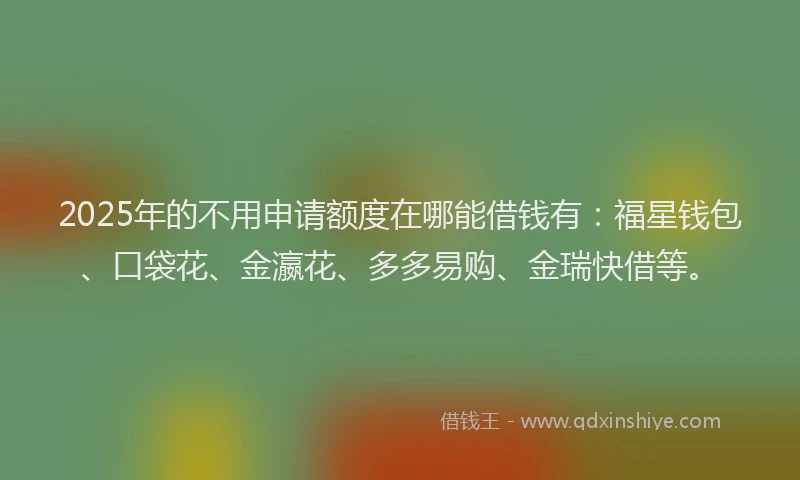2025年的不用申请额度在哪能借钱有：福星钱包、口袋花、金瀛花、多多易购、金瑞快借等。