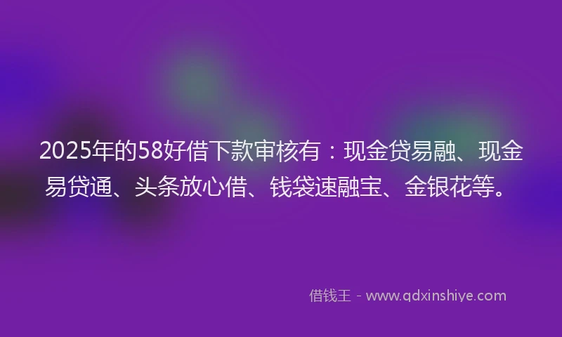 2025年的58好借下款审核有：现金贷易融、现金易贷通、头条放心借、钱袋速融宝、金银花等。