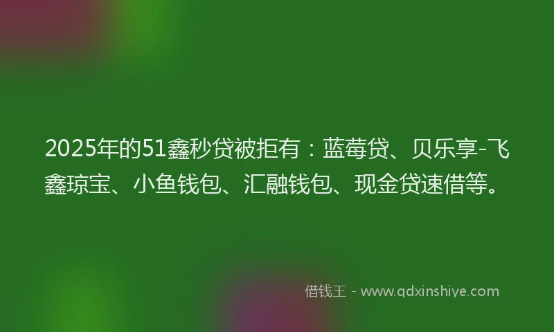 2025年的51鑫秒贷被拒有：蓝莓贷、贝乐享-飞鑫琼宝、小鱼钱包、汇融钱包、现金贷速借等。