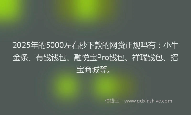 2025年的5000左右秒下款的网贷正规吗有：小牛金条、有钱钱包、融悦宝Pro钱包、祥瑞钱包、招宝商城等。