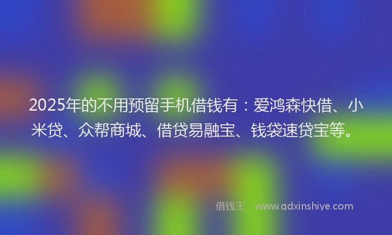 2025年的不用预留手机借钱有：爱鸿森快借、小米贷、众帮商城、借贷易融宝、钱袋速贷宝等。