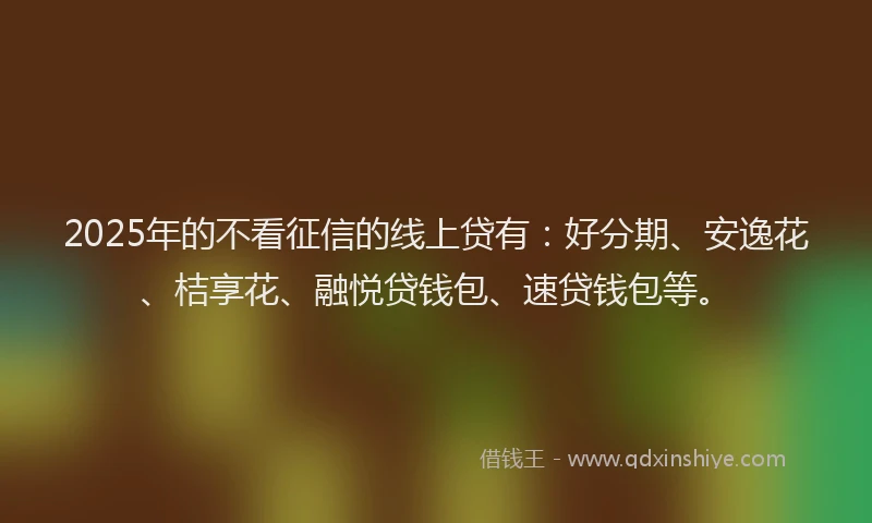 2025年的不看征信的线上贷有：好分期、安逸花、桔享花、融悦贷钱包、速贷钱包等。
