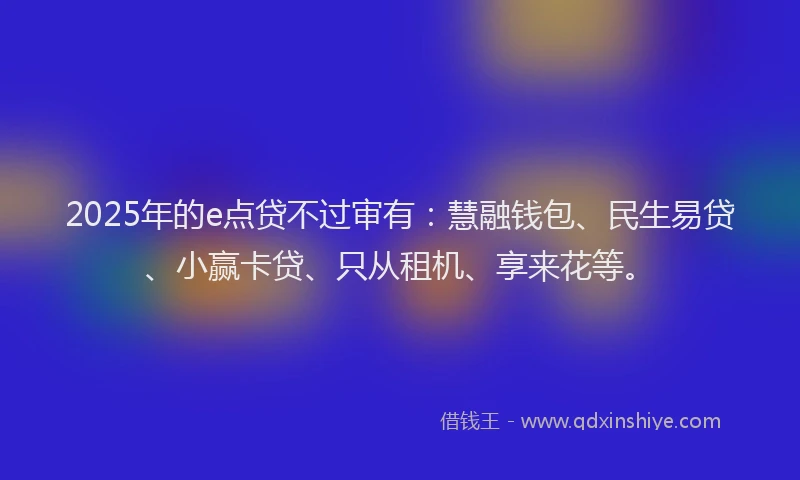 2025年的e点贷不过审有：慧融钱包、民生易贷、小赢卡贷、只从租机、享来花等。