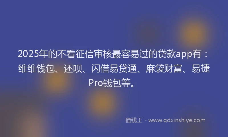 2025年的不看征信审核最容易过的贷款app有：维维钱包、还呗、闪借易贷通、麻袋财富、易捷Pro钱包等。