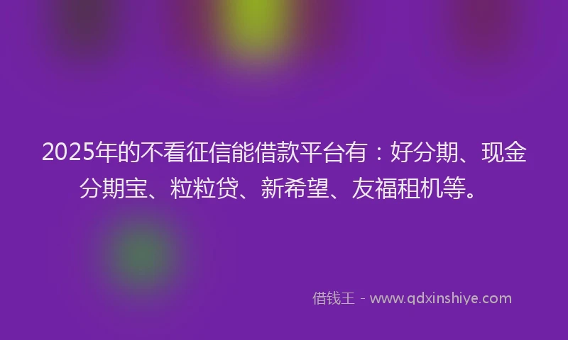 2025年的不看征信能借款平台有：好分期、现金分期宝、粒粒贷、新希望、友福租机等。