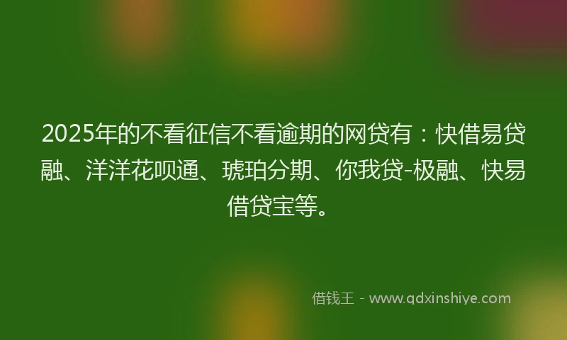 2025年的不看征信不看逾期的网贷有：快借易贷融、洋洋花呗通、琥珀分期、你我贷-极融、快易借贷宝等。