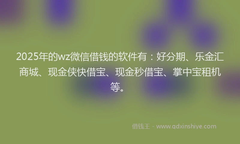 2025年的wz微信借钱的软件有：好分期、乐金汇商城、现金侠快借宝、现金秒借宝、掌中宝租机等。
