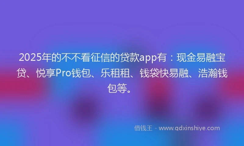 2025年的不不看征信的贷款app有：现金易融宝贷、悦享Pro钱包、乐租租、钱袋快易融、浩瀚钱包等。