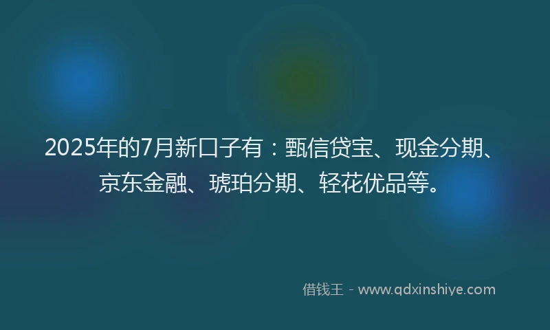 2025年的7月新口子有：甄信贷宝、现金分期、京东金融、琥珀分期、轻花优品等。