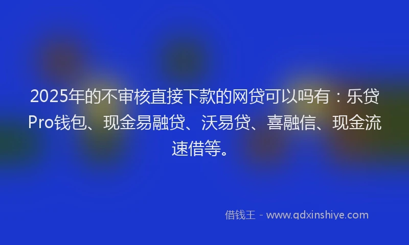 2025年的不审核直接下款的网贷可以吗有：乐贷Pro钱包、现金易融贷、沃易贷、喜融信、现金流速借等。