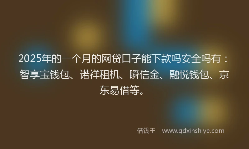 2025年的一个月的网贷口子能下款吗安全吗有：智享宝钱包、诺祥租机、瞬信金、融悦钱包、京东易借等。
