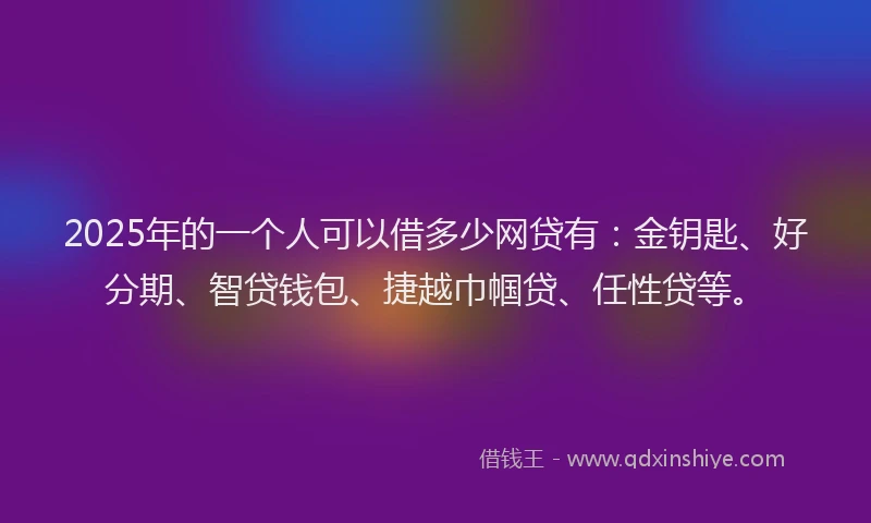 2025年的一个人可以借多少网贷有：金钥匙、好分期、智贷钱包、捷越巾帼贷、任性贷等。