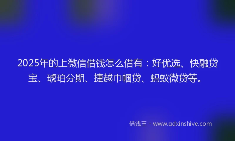 2025年的上微信借钱怎么借有：好优选、快融贷宝、琥珀分期、捷越巾帼贷、蚂蚁微贷等。