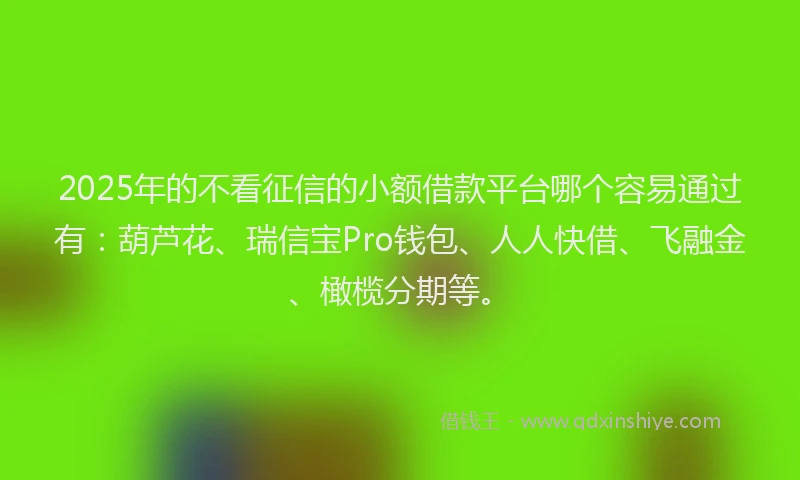 2025年的不看征信的小额借款平台哪个容易通过有：葫芦花、瑞信宝Pro钱包、人人快借、飞融金、橄榄分期等。