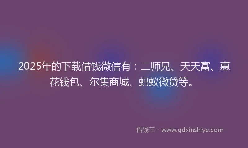 2025年的下载借钱微信有：二师兄、天天富、惠花钱包、尔集商城、蚂蚁微贷等。