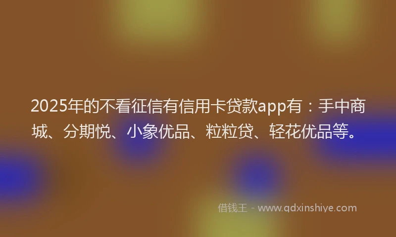 2025年的不看征信有信用卡贷款app有：手中商城、分期悦、小象优品、粒粒贷、轻花优品等。