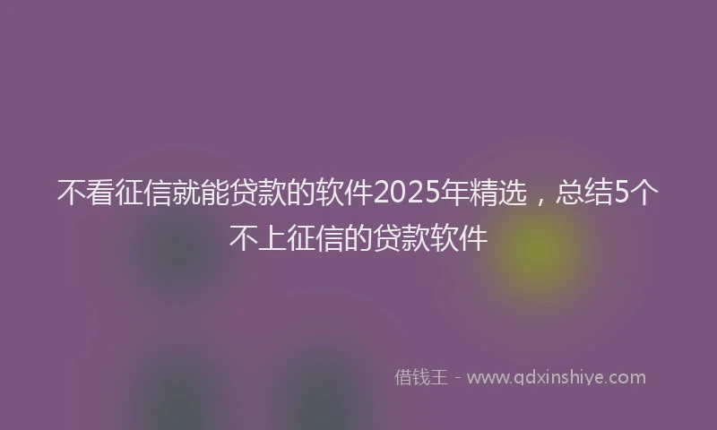 不看征信就能贷款的软件2025年精选，总结5个不上征信的贷款软件