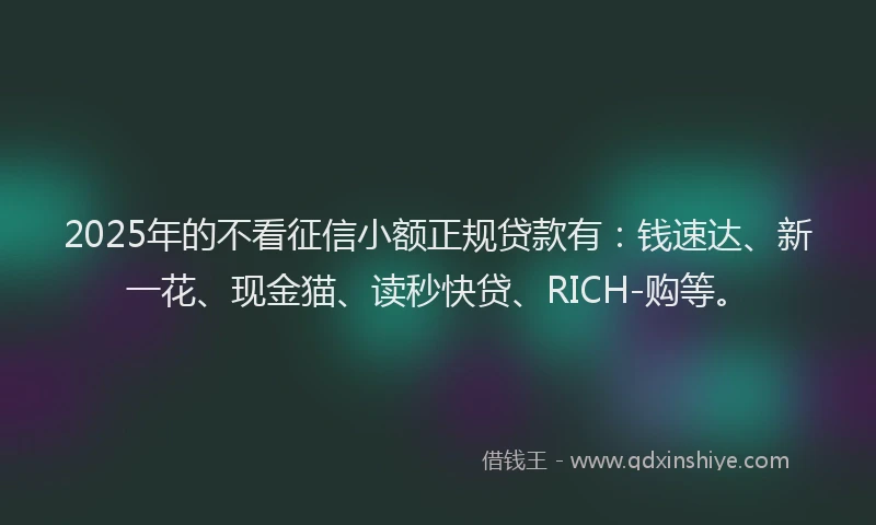 2025年的不看征信小额正规贷款有：钱速达、新一花、现金猫、读秒快贷、RICH-购等。