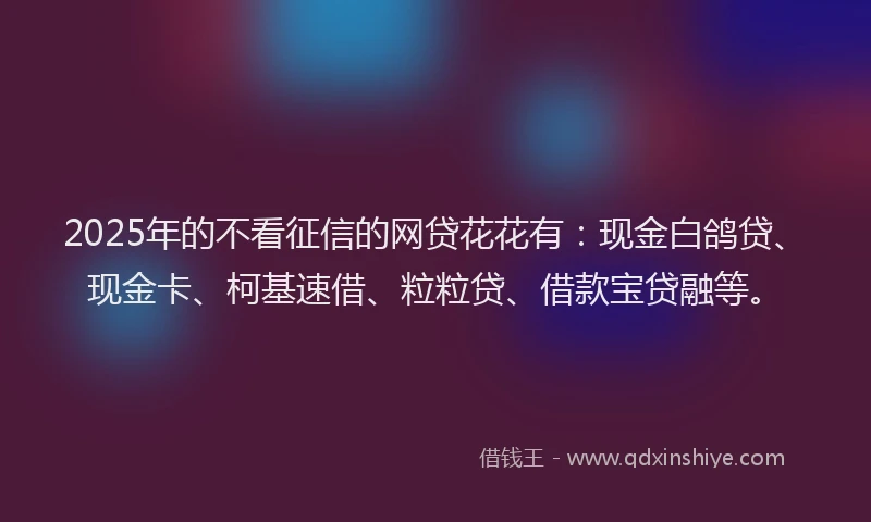 2025年的不看征信的网贷花花有：现金白鸽贷、现金卡、柯基速借、粒粒贷、借款宝贷融等。