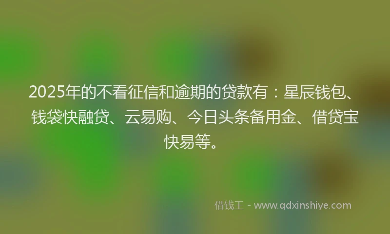2025年的不看征信和逾期的贷款有：星辰钱包、钱袋快融贷、云易购、今日头条备用金、借贷宝快易等。