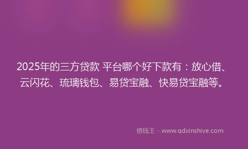 2025年的三方贷款 平台哪个好下款有：放心借、云闪花、琉璃钱包、易贷宝融、快易贷宝融等。