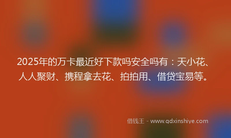 2025年的万卡最近好下款吗安全吗有：天小花、人人聚财、携程拿去花、拍拍用、借贷宝易等。