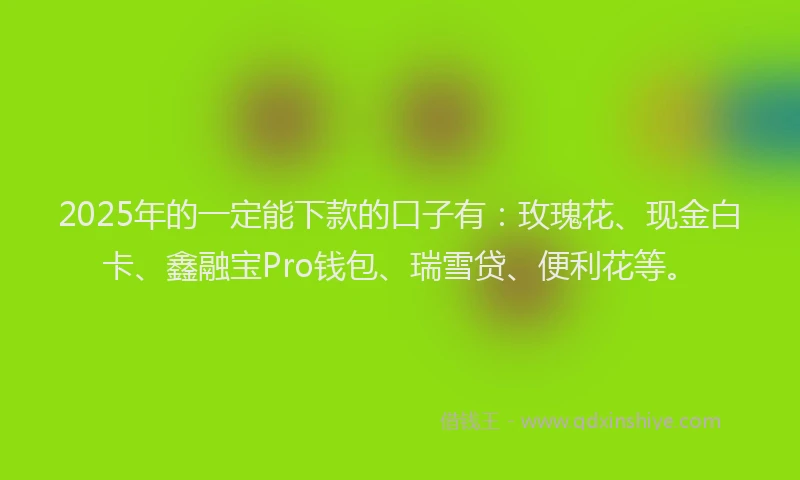 2025年的一定能下款的口子有：玫瑰花、现金白卡、鑫融宝Pro钱包、瑞雪贷、便利花等。