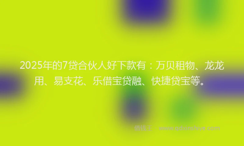 2025年的7贷合伙人好下款有：万贝租物、龙龙用、易支花、乐借宝贷融、快捷贷宝等。
